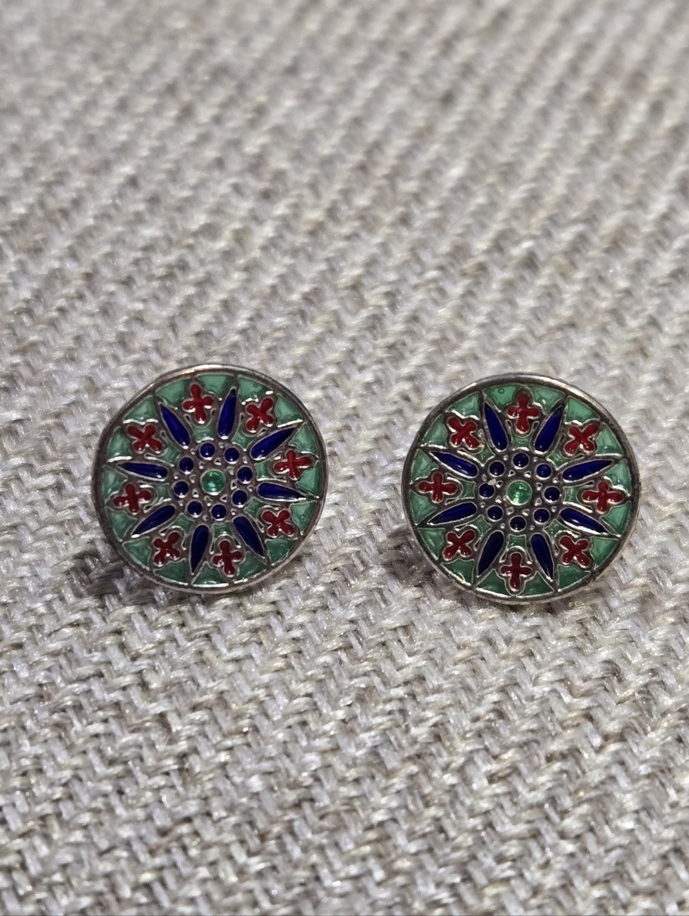 (3 for $6) Enamel Round Stained Glasses Motif Stud Earrings